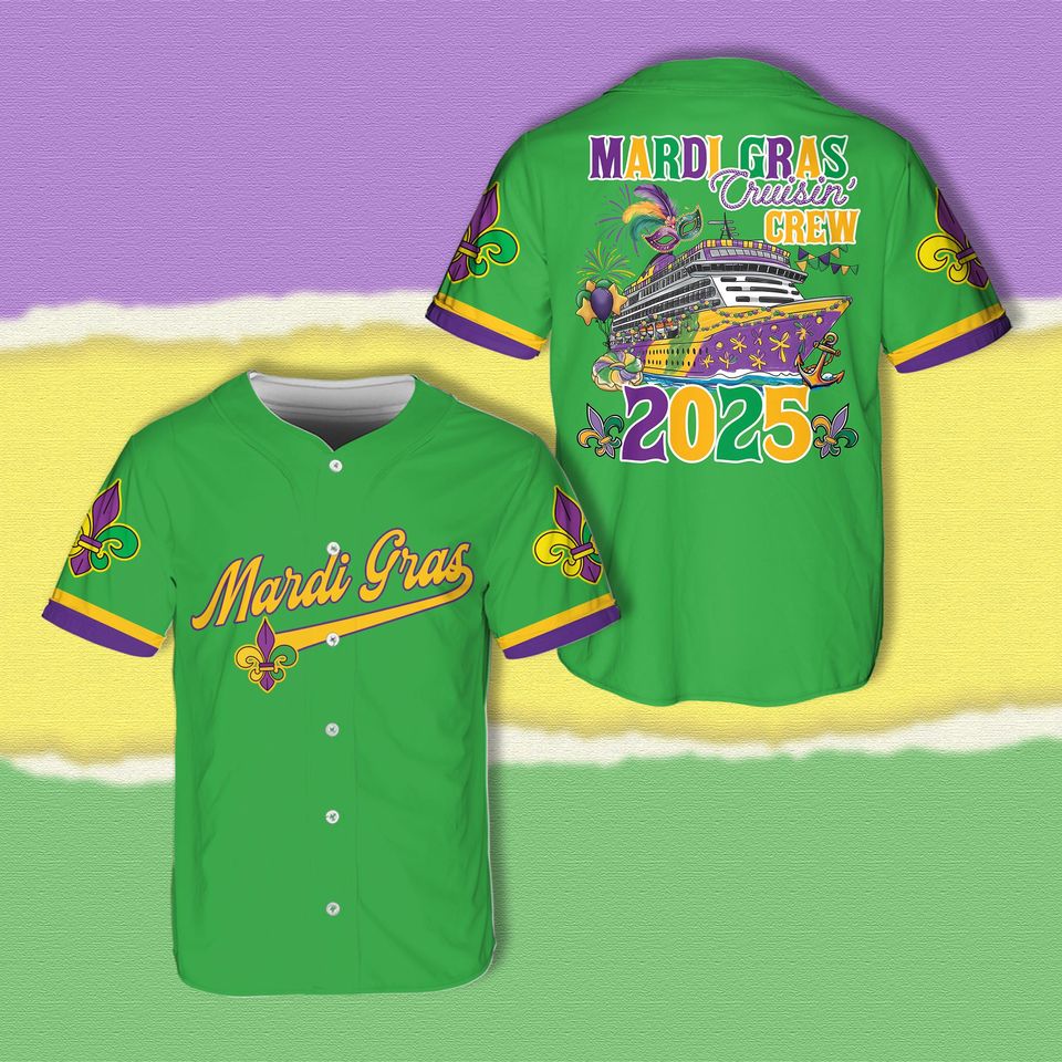 Mardi Gras Cruise Crew 2025 Baseball Jersey, Louisiana Mardi Gras Cruise Jersey Mardi Gras Carnival Shirt Group Family Matching Cruise Shirt