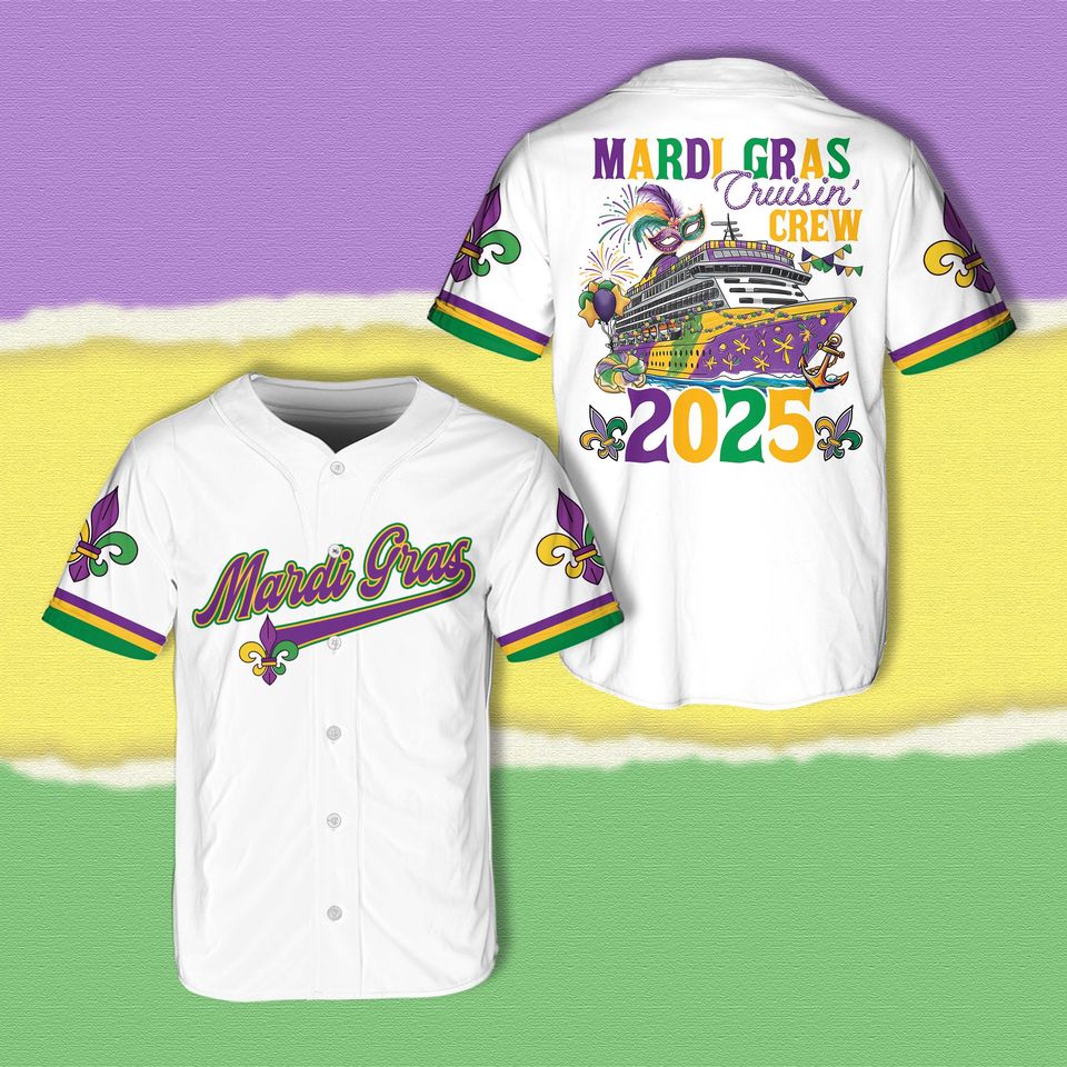 Mardi Gras Cruise Crew 2025 Baseball Jersey, Louisiana Mardi Gras Cruise Jersey Mardi Gras Carnival Shirt Group Family Matching Cruise Shirt