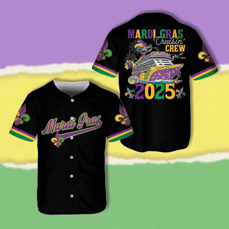 Mardi Gras Cruise Crew 2025 Baseball Jersey, Louisiana Mardi Gras Cruise Jersey Mardi Gras Carnival Shirt Group Family Matching Cruise Shirt