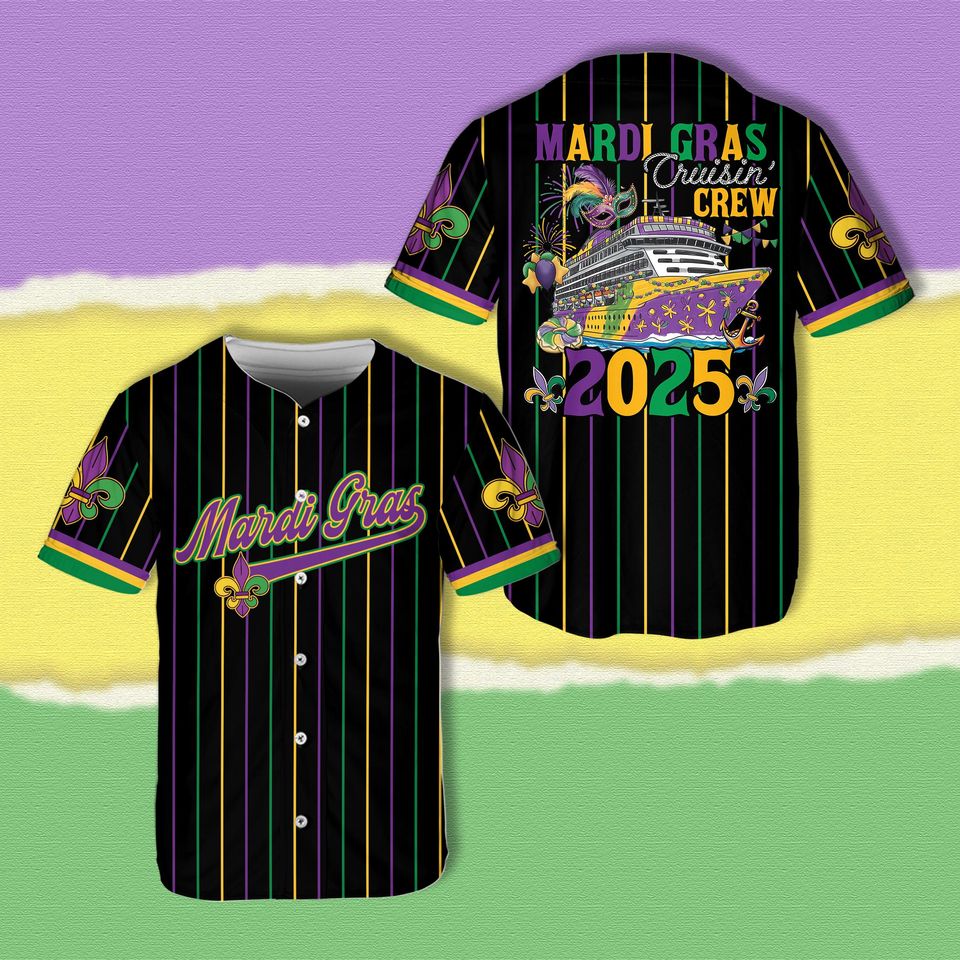 Mardi Gras Cruise Crew 2025 Baseball Jersey, Louisiana Mardi Gras Cruise Jersey Mardi Gras Carnival Shirt Group Family Matching Cruise Shirt