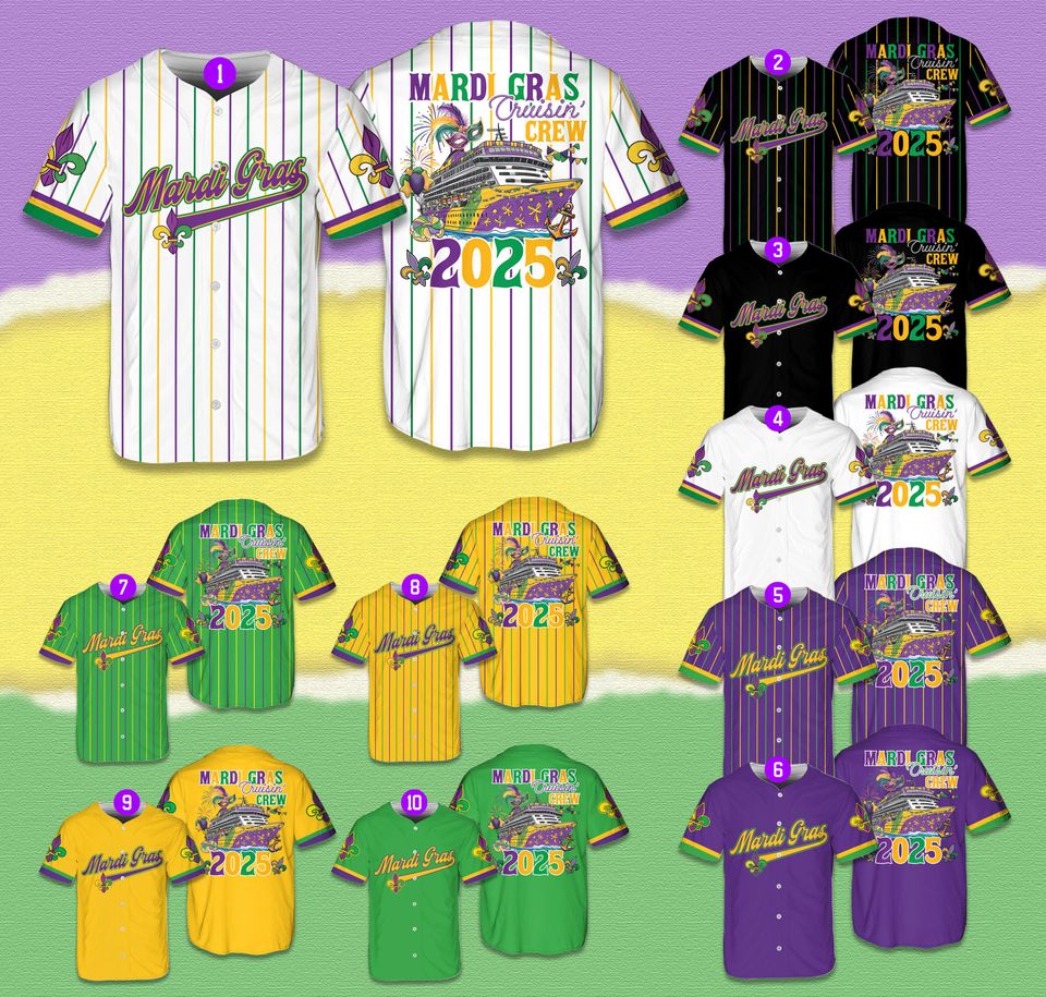 Mardi Gras Cruise Crew 2025 Baseball Jersey, Louisiana Mardi Gras Cruise Jersey Mardi Gras Carnival Shirt Group Family Matching Cruise Shirt