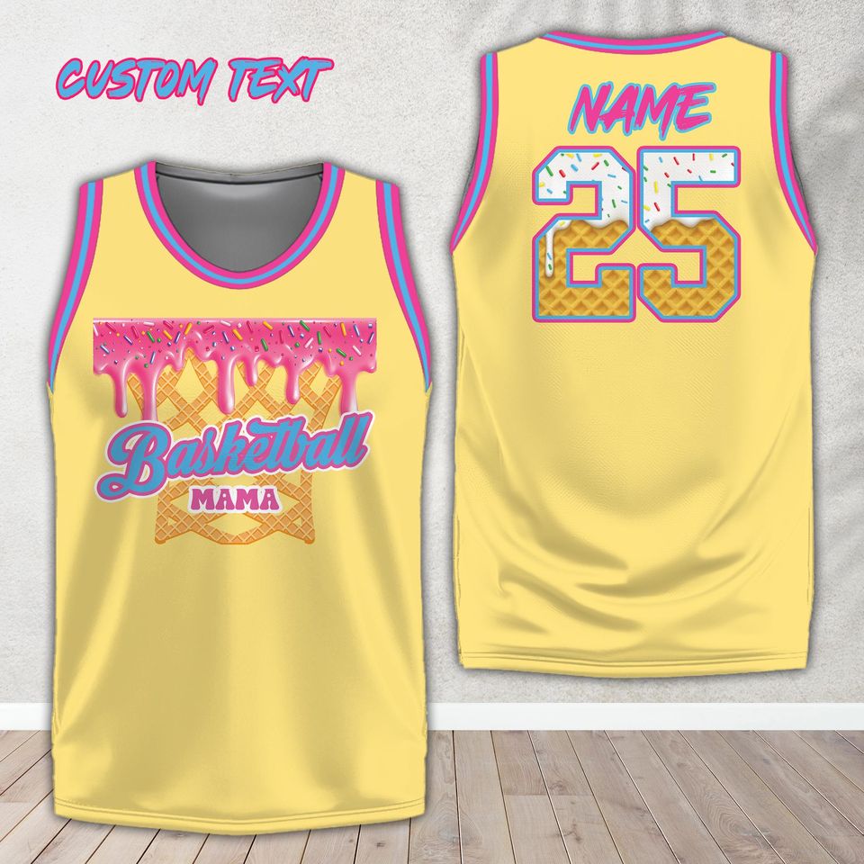 Personalized Name Number Basketball Mama Dripping Jersey, Custom Color Ice Cream Drip Mom Basketball Shirt, Game Day Outfit For Mom Team Mom