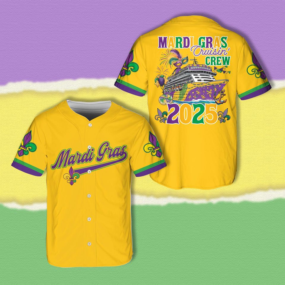 Mardi Gras Cruise Crew 2025 Baseball Jersey, Louisiana Mardi Gras Cruise Jersey Mardi Gras Carnival Shirt Group Family Matching Cruise Shirt