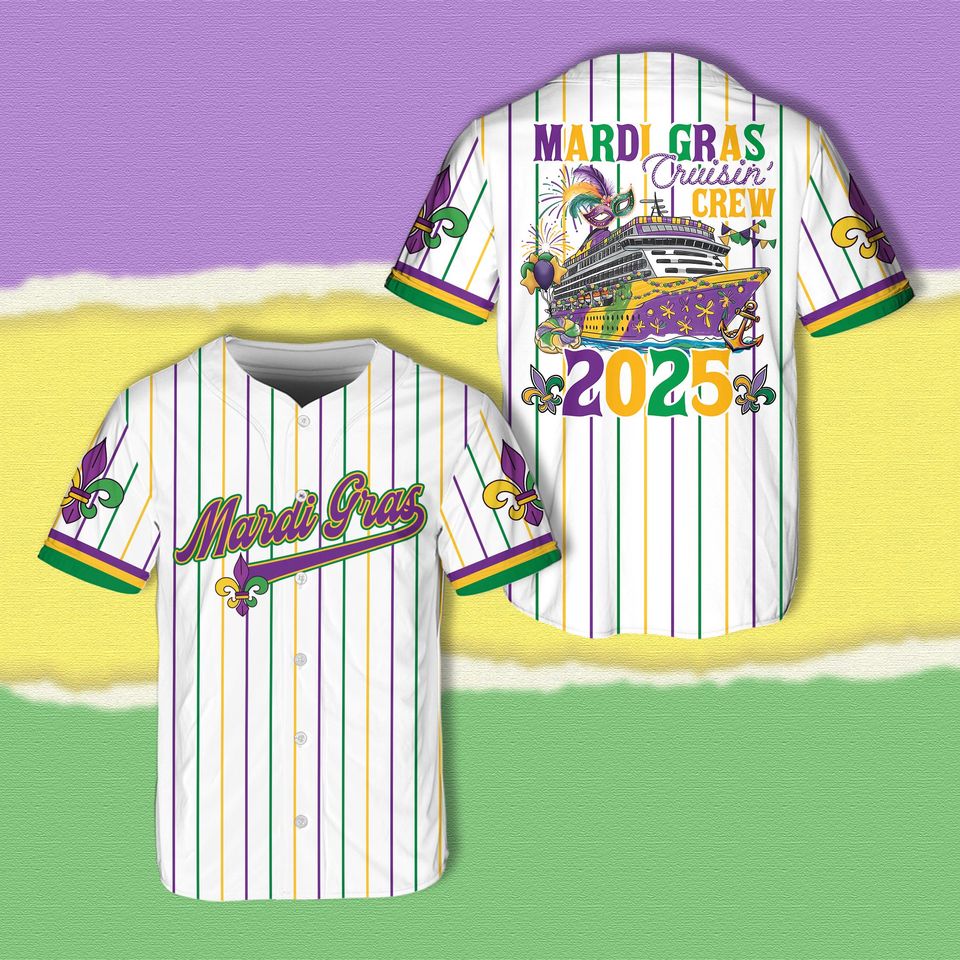 Mardi Gras Cruise Crew 2025 Baseball Jersey, Louisiana Mardi Gras Cruise Jersey Mardi Gras Carnival Shirt Group Family Matching Cruise Shirt