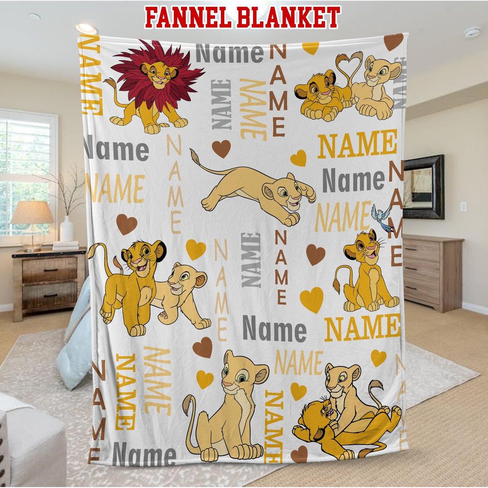 Personalized Baby Simba Blanket: Lion King Fleece, Custom Name