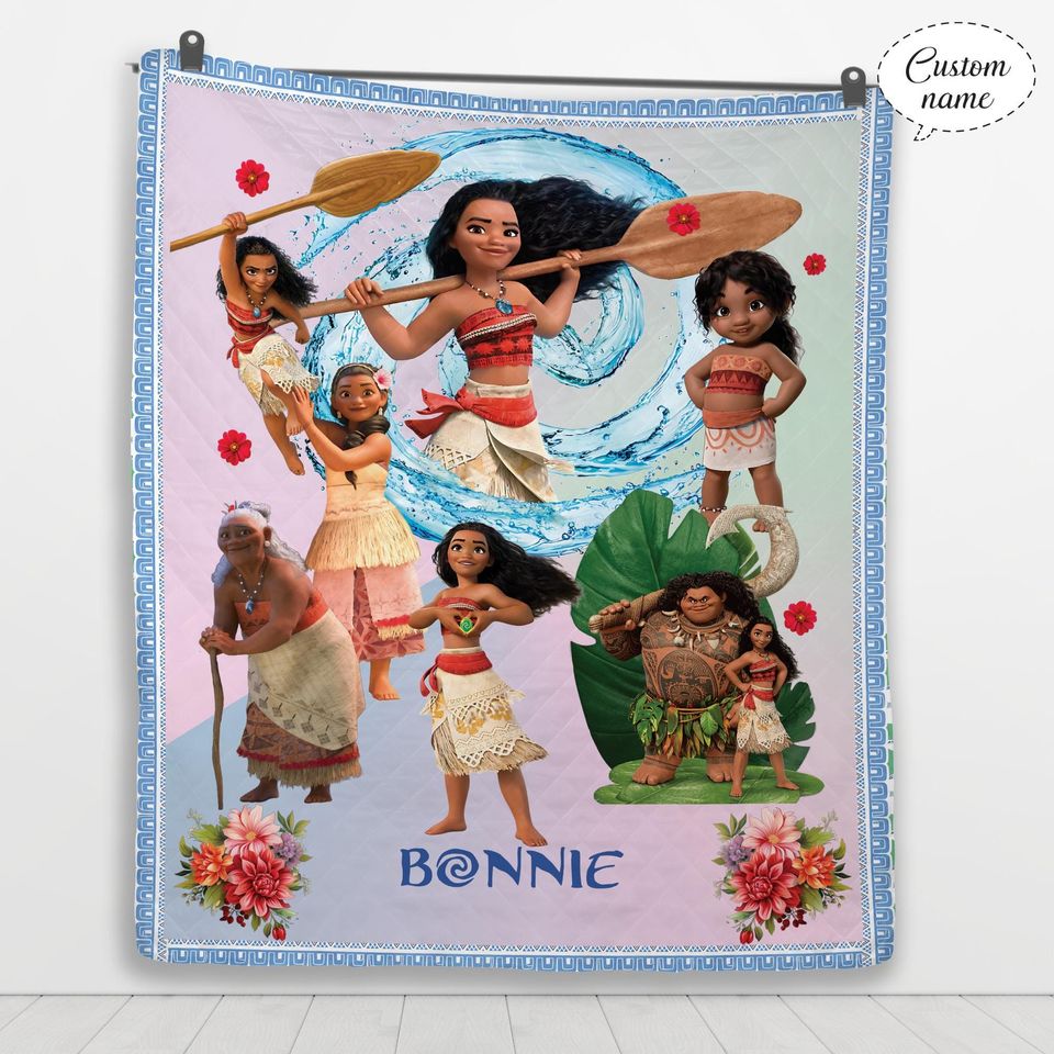 Personalized Moana & Maui Flannel Blanket: Custom Name Gift