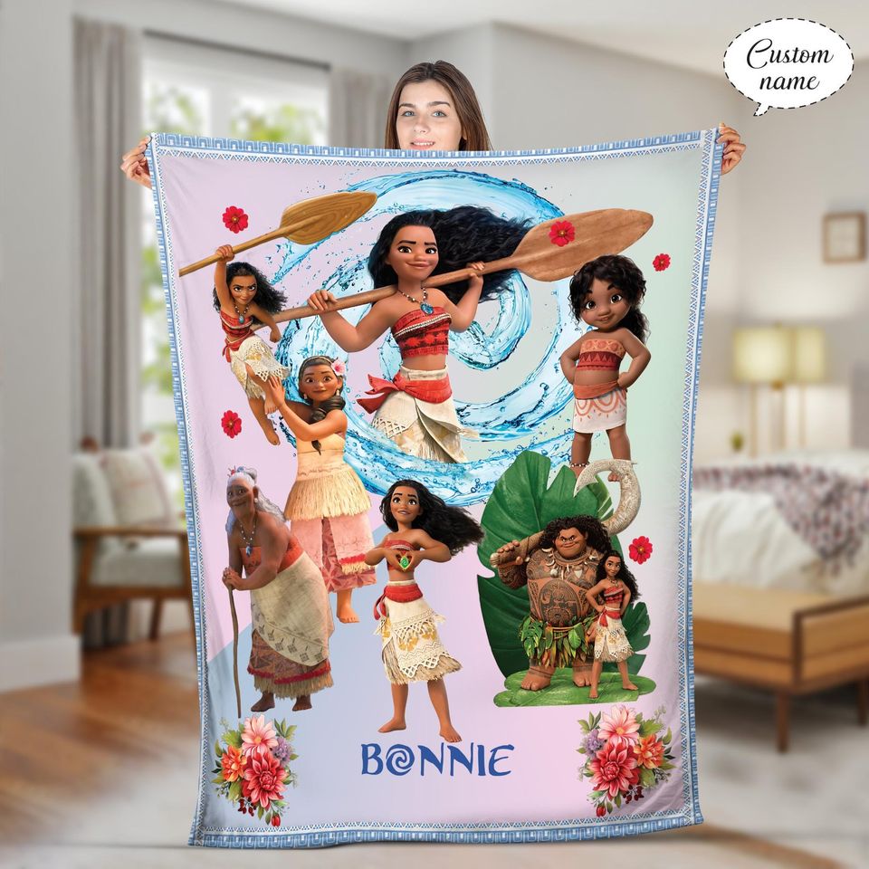 Personalized Moana & Maui Flannel Blanket: Custom Name Gift
