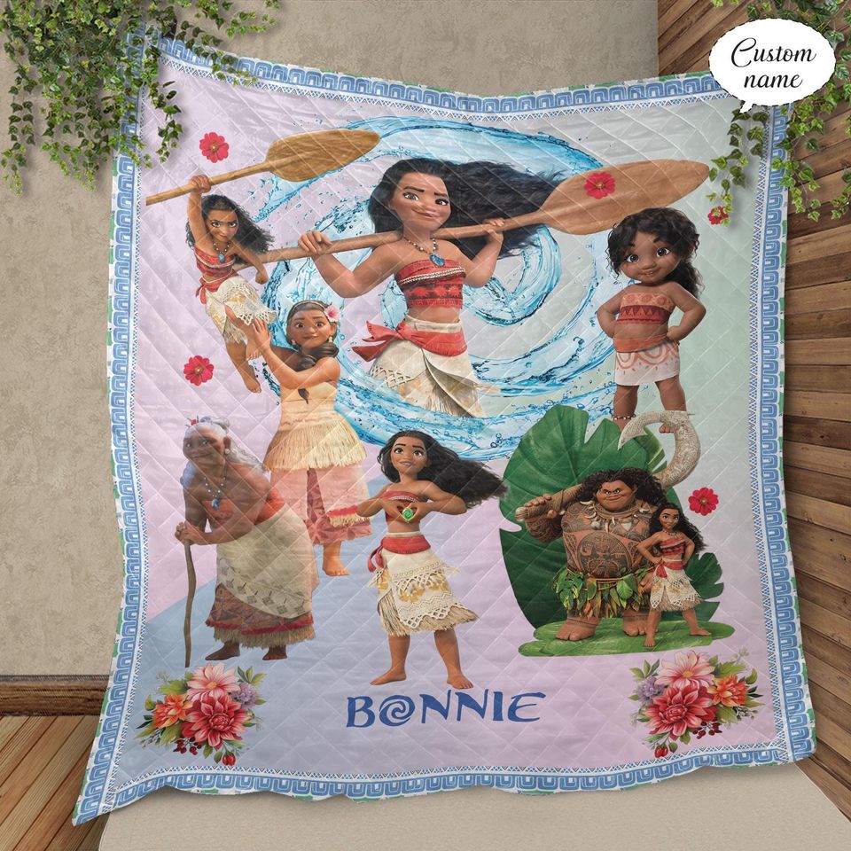 Personalized Moana & Maui Flannel Blanket: Custom Name Gift