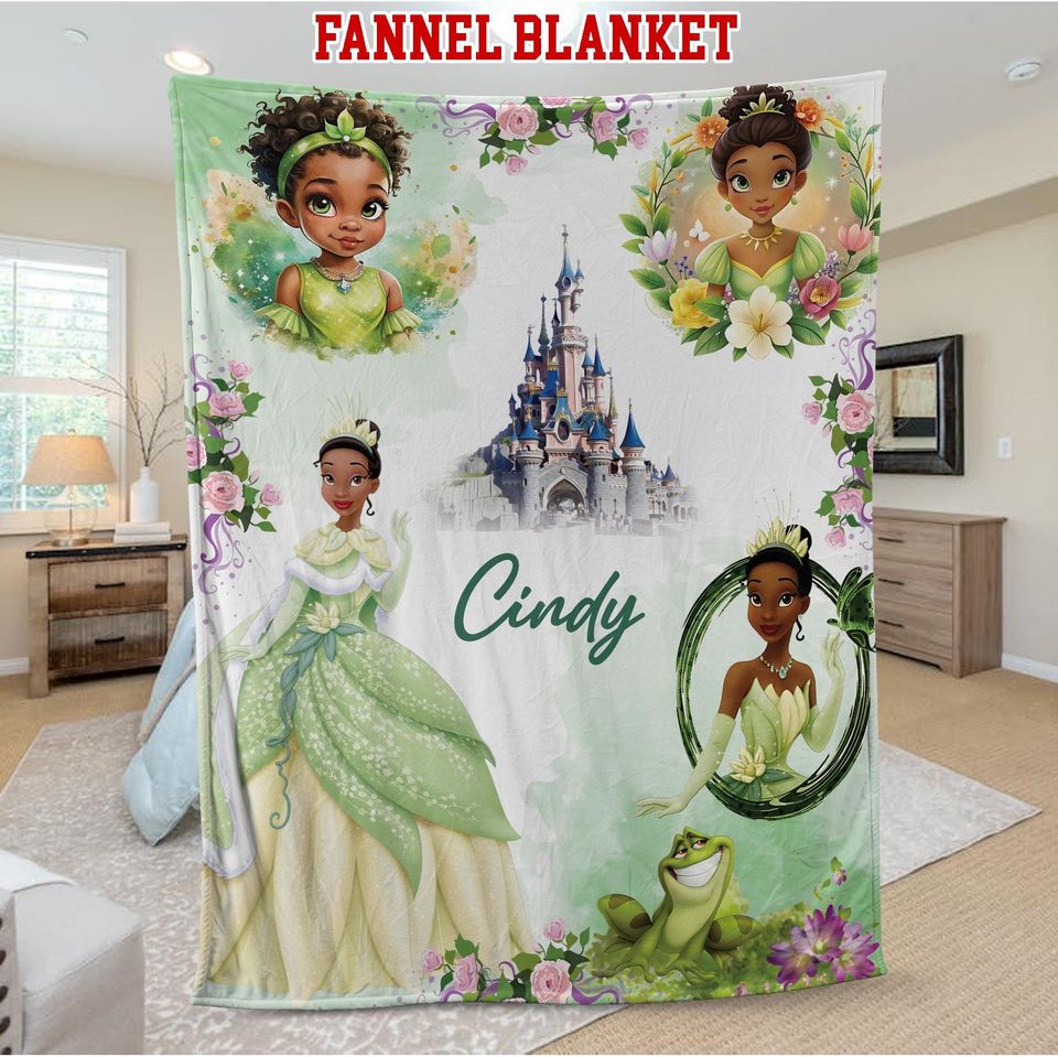Custom Tiana Princess Blanket, Personalized Flannel Sherpa Throw