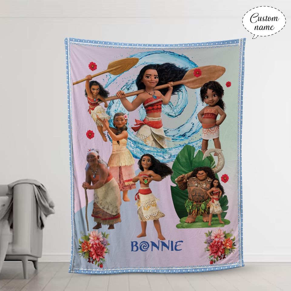 Personalized Moana & Maui Flannel Blanket: Custom Name Gift