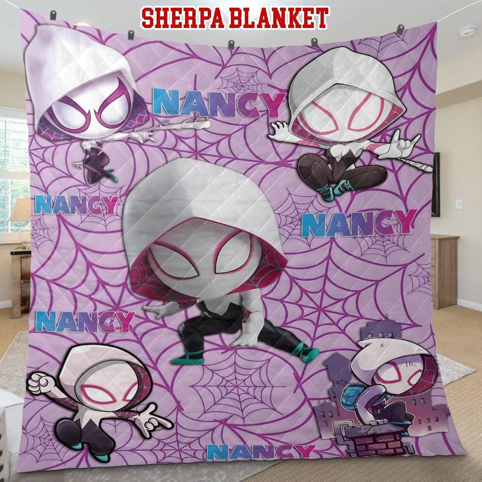 Custom Spider Gwen Fleece Blanket: Spidey and Friends Blanket