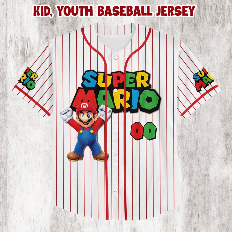 Personalized Super Mario Baseball Jersey |  Mario Baseball Jersey | Jersey for Kids