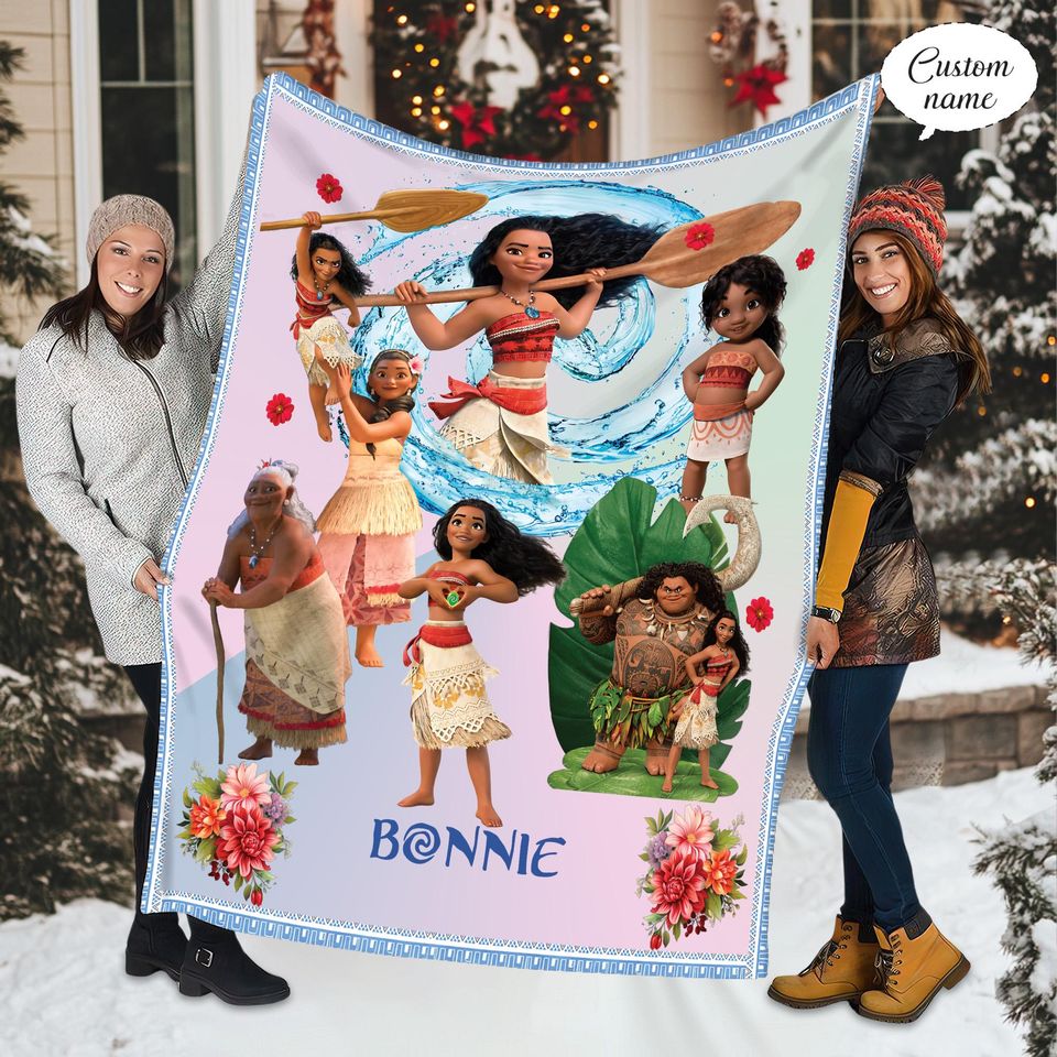 Personalized Moana & Maui Flannel Blanket: Custom Name Gift