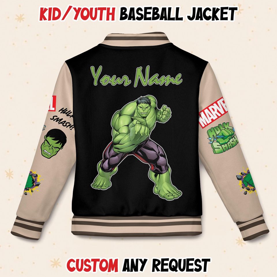 Custom Hulk Hero Baseball Jacket, Kids & Youth Varsity Jacket
