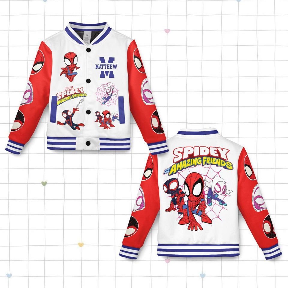Custom Spidey And His Amazing Friends Varsity Jacket, Kids Varsity Jacket