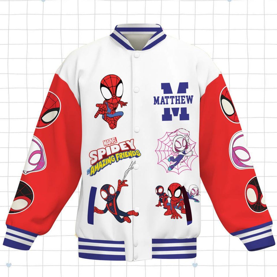 Custom Spidey And His Amazing Friends Varsity Jacket, Kids Varsity Jacket