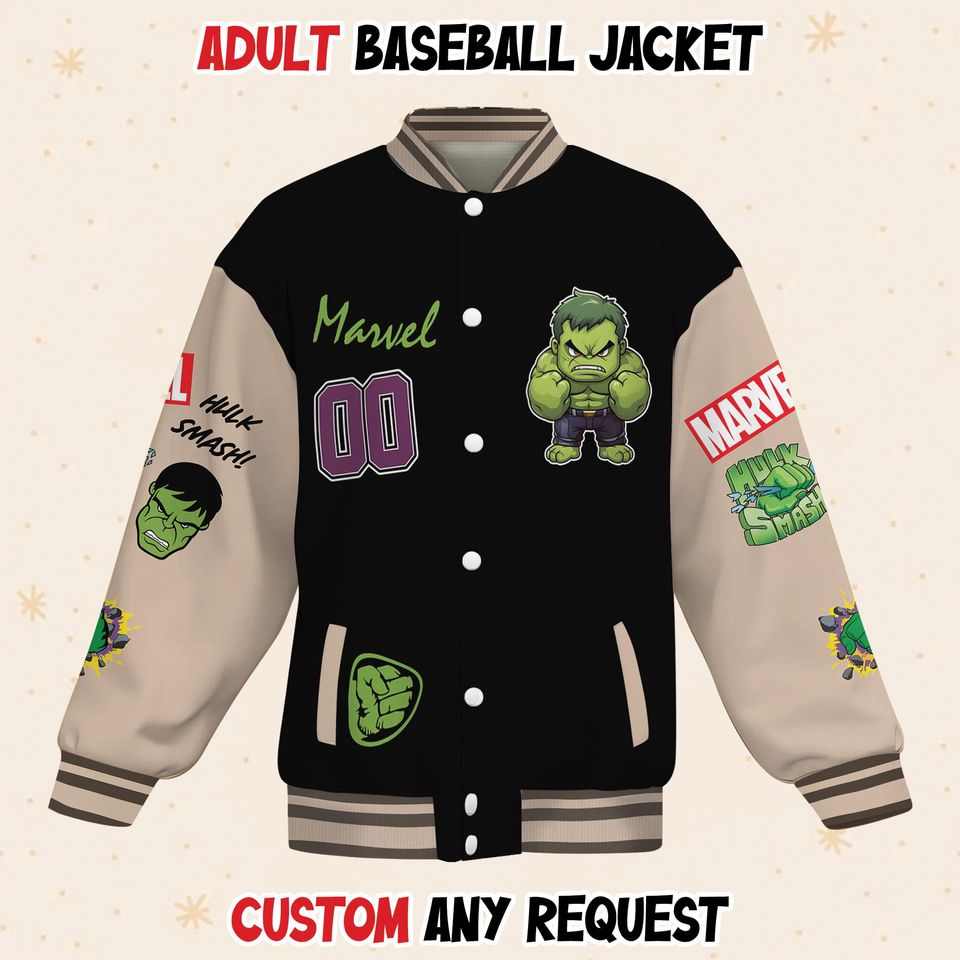 Custom Hulk Hero Baseball Jacket, Kids & Youth Varsity Jacket