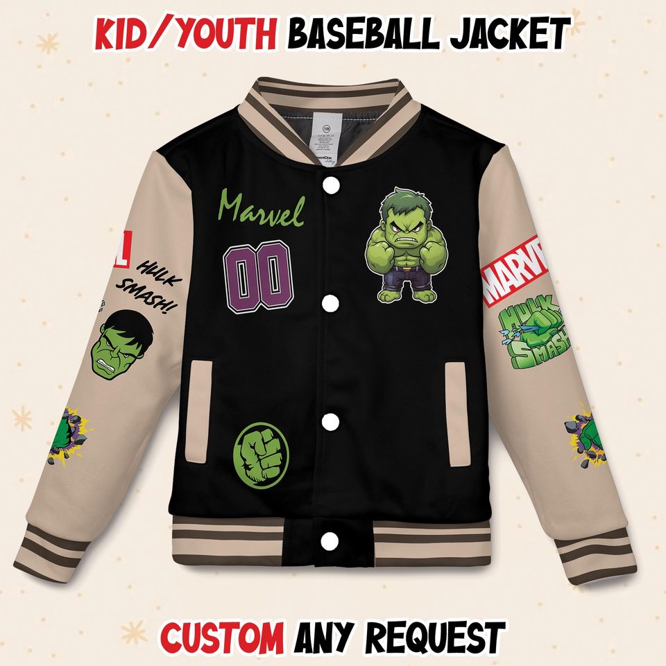 Custom Hulk Hero Baseball Jacket, Kids & Youth Varsity Jacket