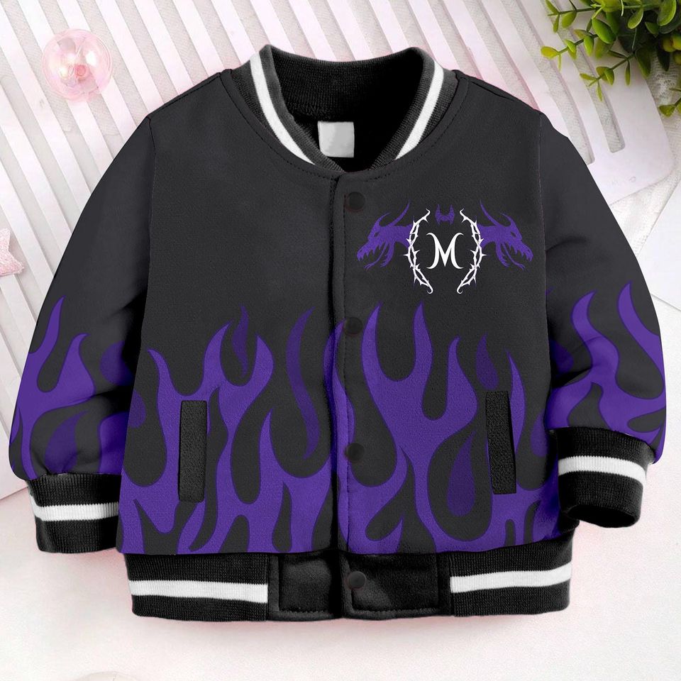 Maleficent Fire Kids and Youth Baseball Jacket, Aldult Unisex Varsity Baseball Jacket