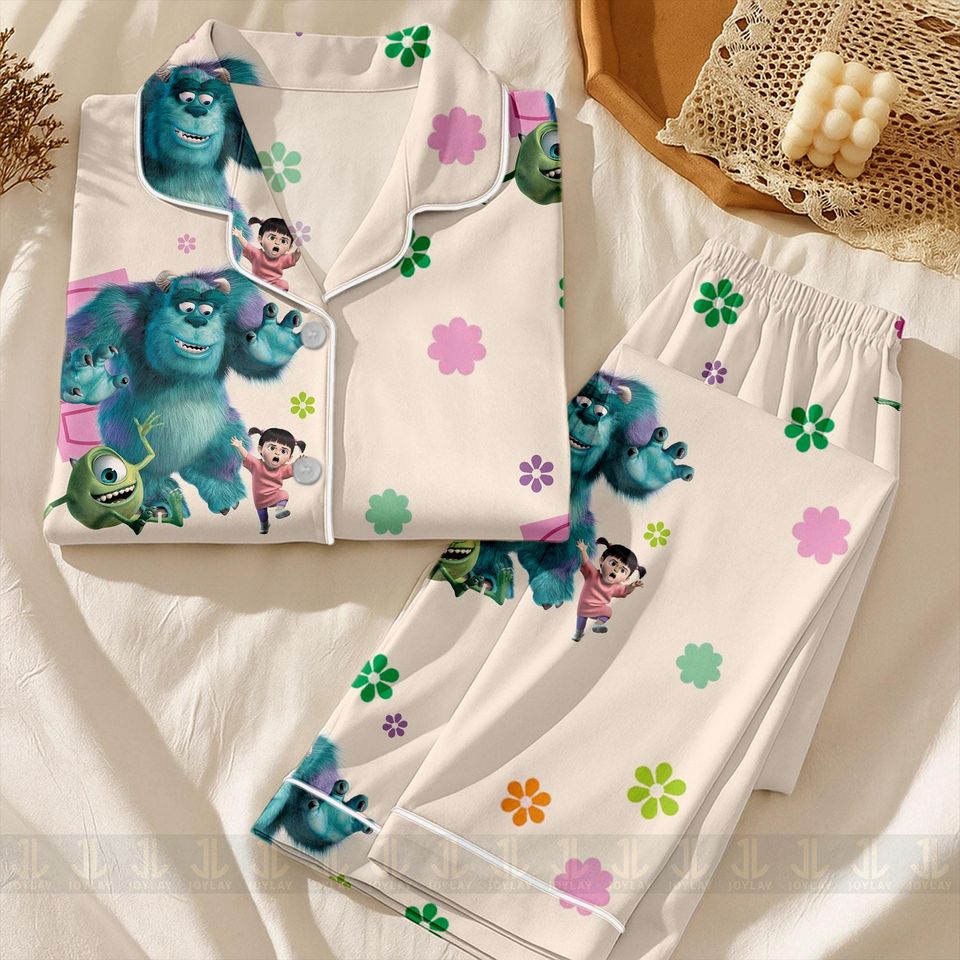 Monster Mike James Sullivan Unisex Satin Pajamas Set, Spooky Season Pajamas