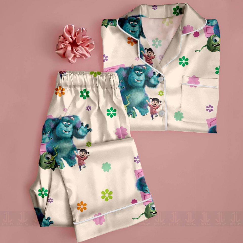 Monster Mike James Sullivan Unisex Satin Pajamas Set, Spooky Season Pajamas