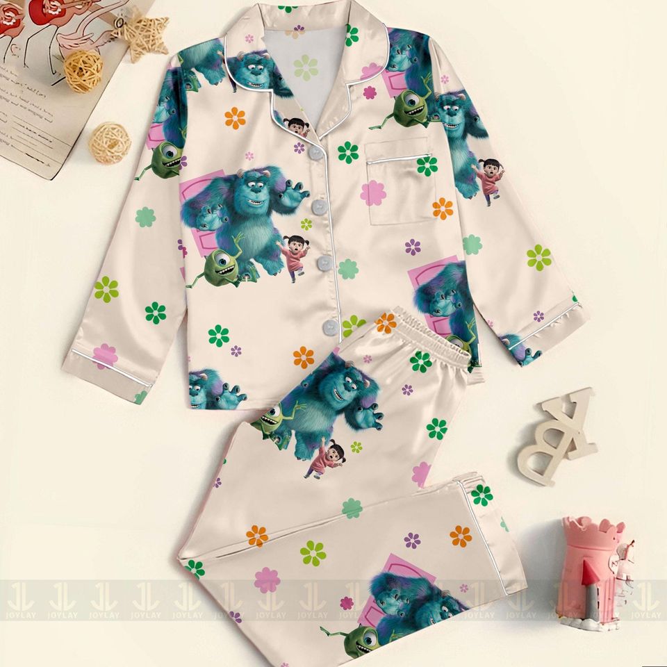 Monster Mike James Sullivan Unisex Satin Pajamas Set, Spooky Season Pajamas