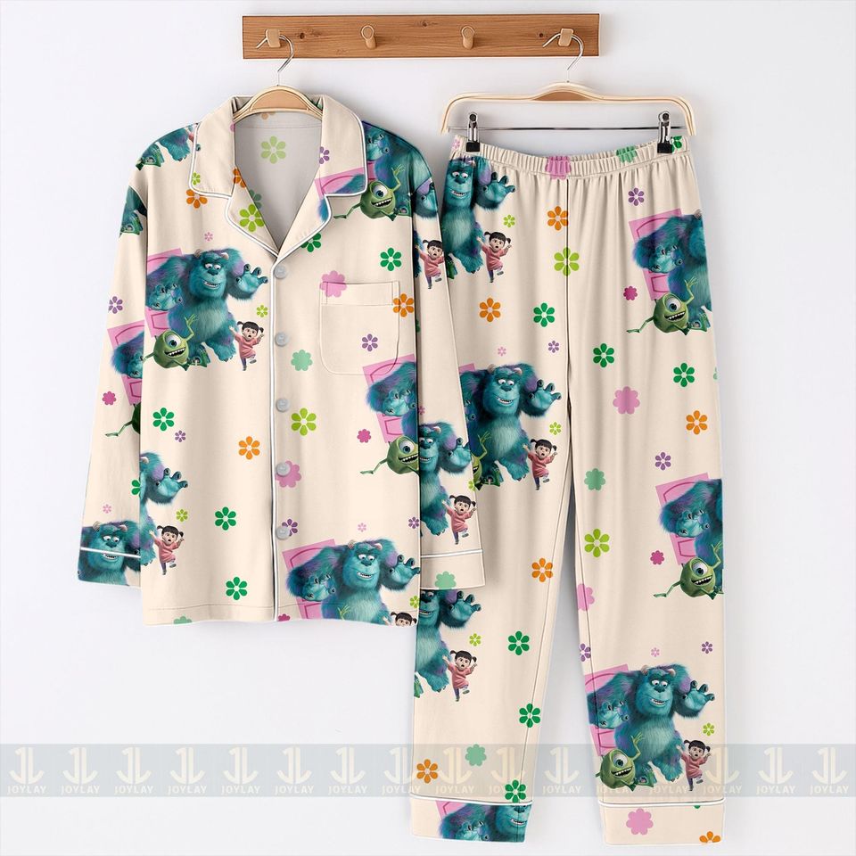 Monster Mike James Sullivan Unisex Satin Pajamas Set, Spooky Season Pajamas