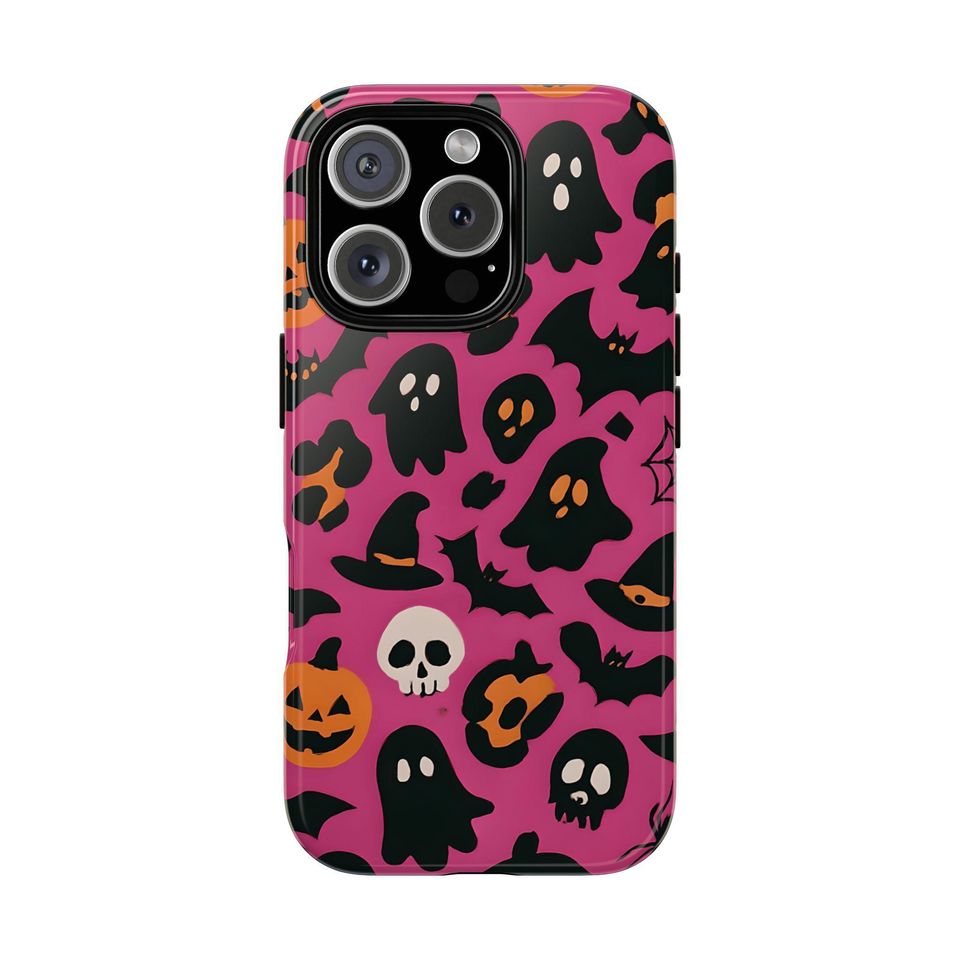 Glossy Halloween iPhone Case: Spooky Ghosts & Pumpkins - Shockproof