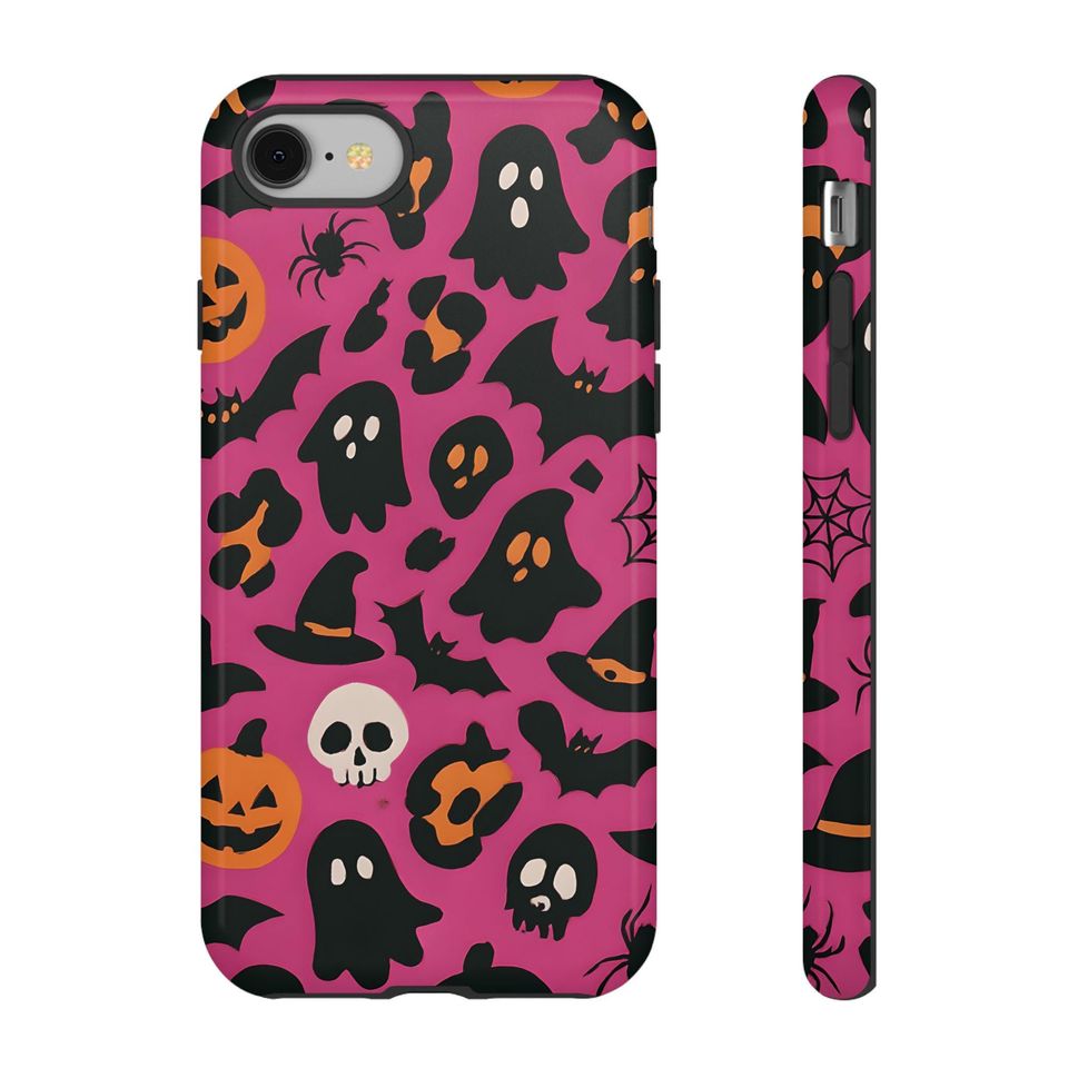 Glossy Halloween iPhone Case: Spooky Ghosts & Pumpkins - Shockproof