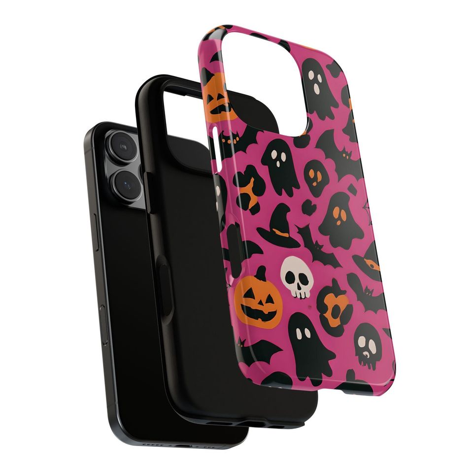 Glossy Halloween iPhone Case: Spooky Ghosts & Pumpkins - Shockproof
