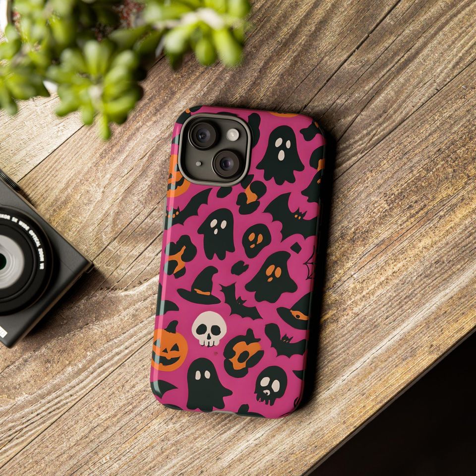 Glossy Halloween iPhone Case: Spooky Ghosts & Pumpkins - Shockproof