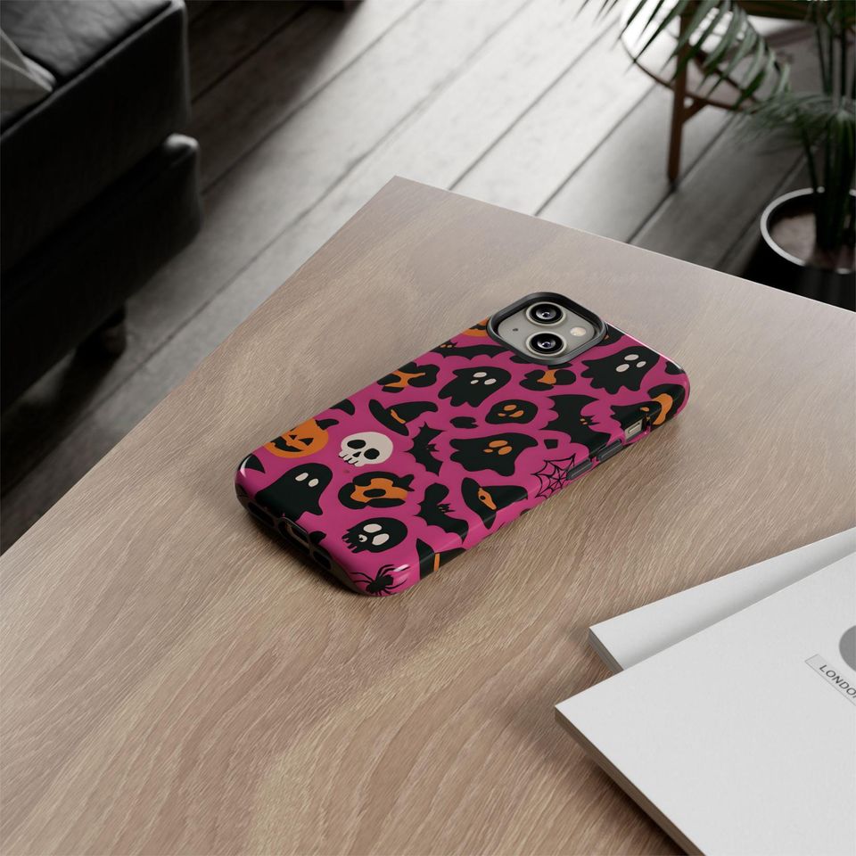 Glossy Halloween iPhone Case: Spooky Ghosts & Pumpkins - Shockproof