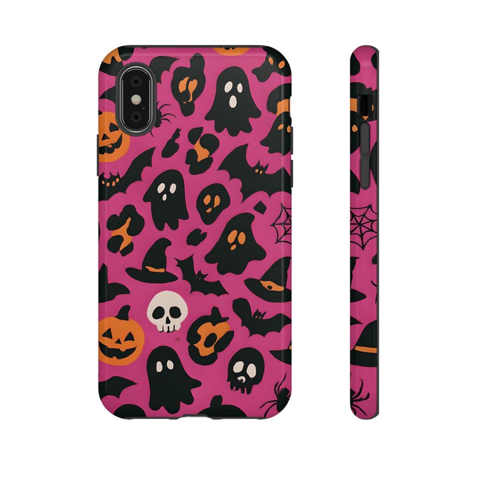 Glossy Halloween iPhone Case: Spooky Ghosts & Pumpkins - Shockproof