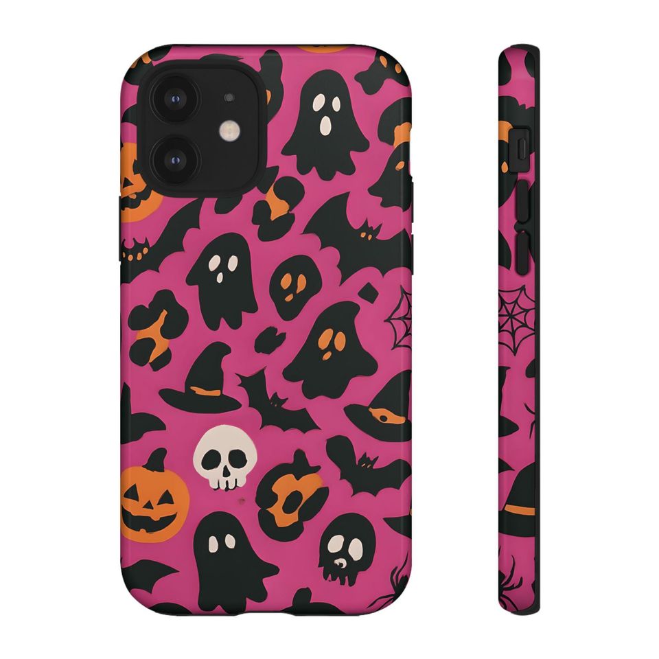 Glossy Halloween iPhone Case: Spooky Ghosts & Pumpkins - Shockproof