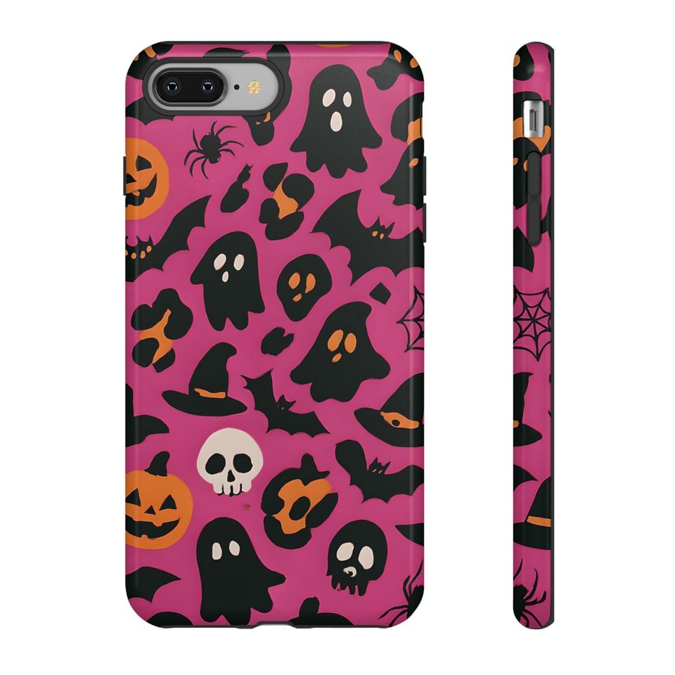 Glossy Halloween iPhone Case: Spooky Ghosts & Pumpkins - Shockproof
