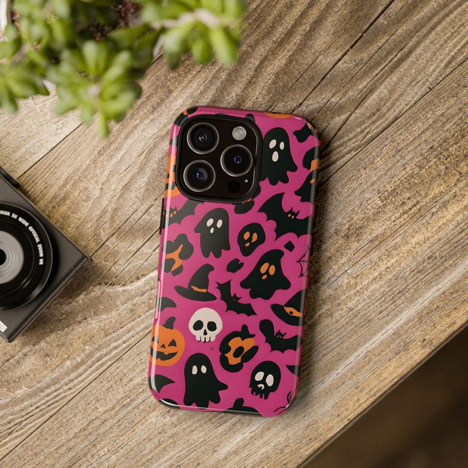 Glossy Halloween iPhone Case: Spooky Ghosts & Pumpkins - Shockproof