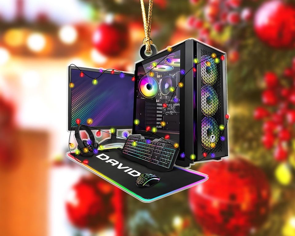 Custom 2D PC Gamer Acrylic Ornament: Gaming Computer Christmas Tree Decor