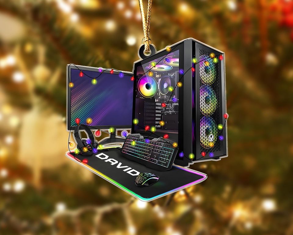 Custom 2D PC Gamer Acrylic Ornament: Gaming Computer Christmas Tree Decor