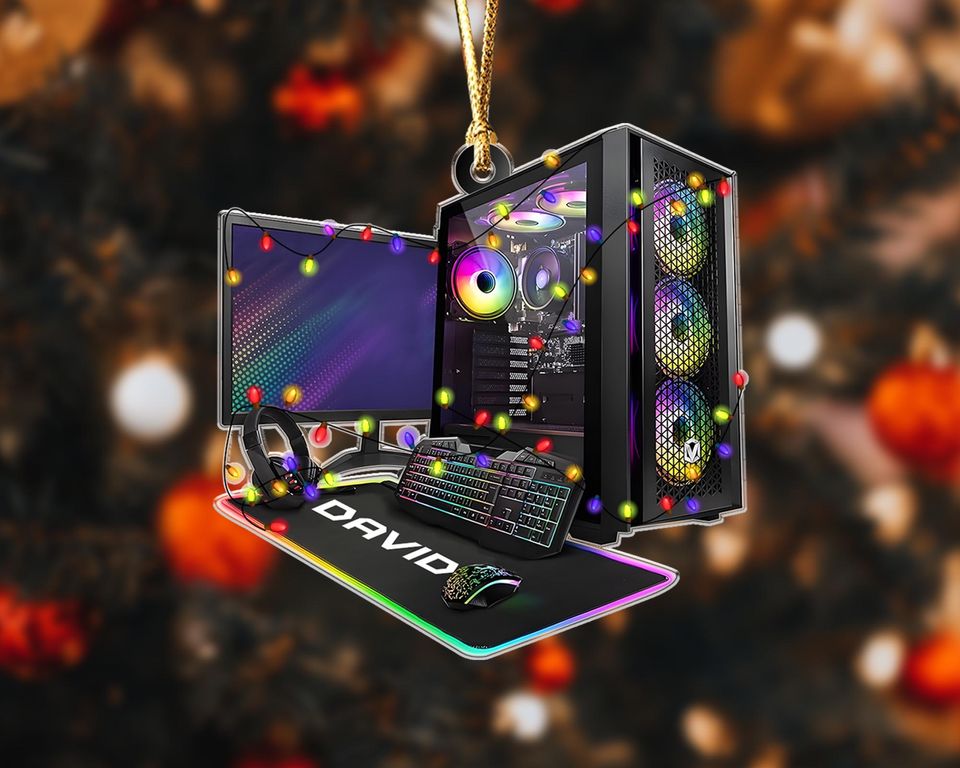 Custom 2D PC Gamer Acrylic Ornament: Gaming Computer Christmas Tree Decor