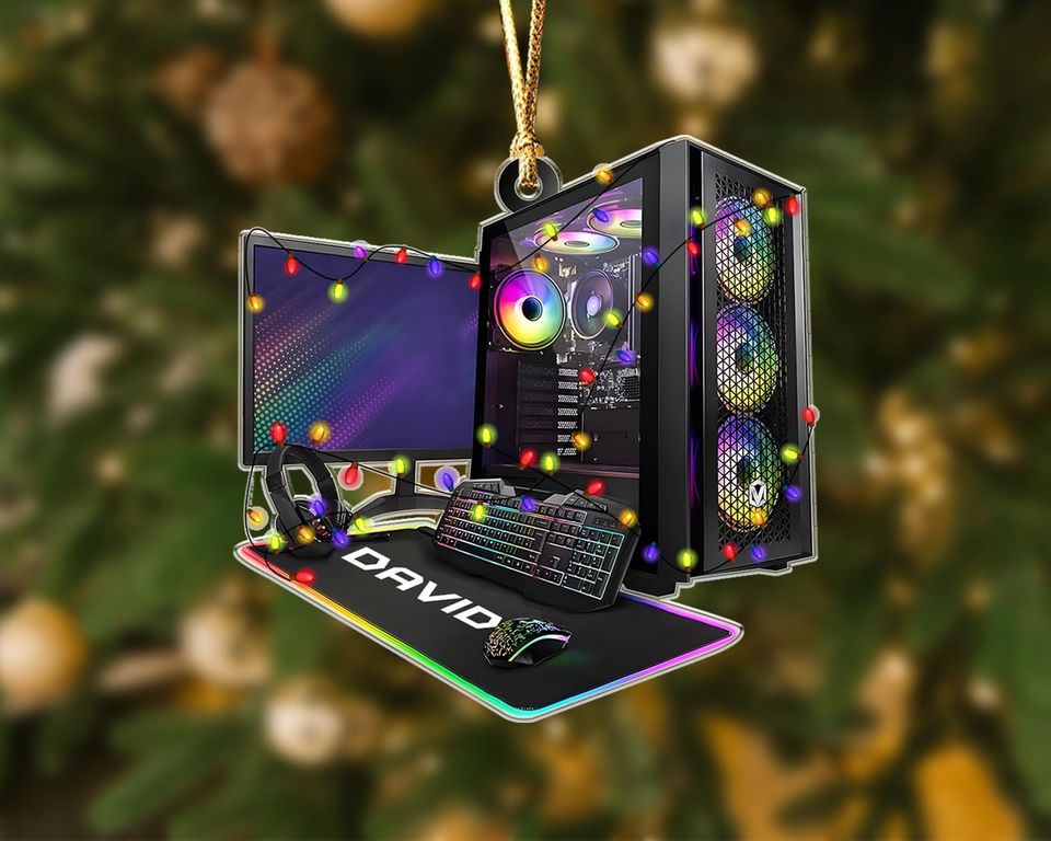 Custom 2D PC Gamer Acrylic Ornament: Gaming Computer Christmas Tree Decor