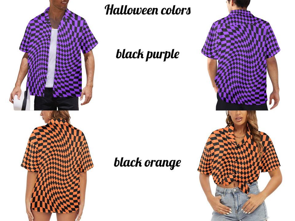 Vintage Retro Distorted Checkerboard pattern Hawaiian button shirt