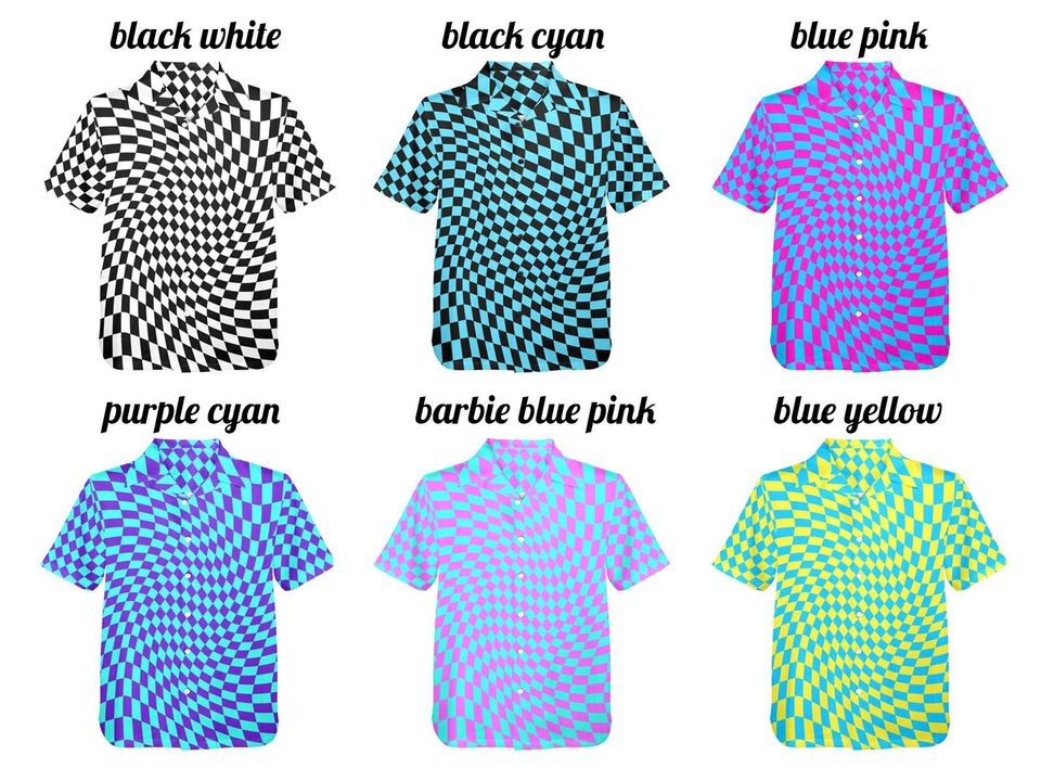 Vintage Retro Distorted Checkerboard pattern Hawaiian button shirt