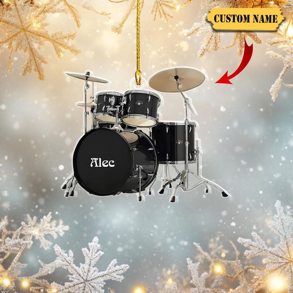 Personalized Drum Set Acrylic Ornament, 2D Printed Drum Christmas Decoration, Custom Name Drummer Gift
