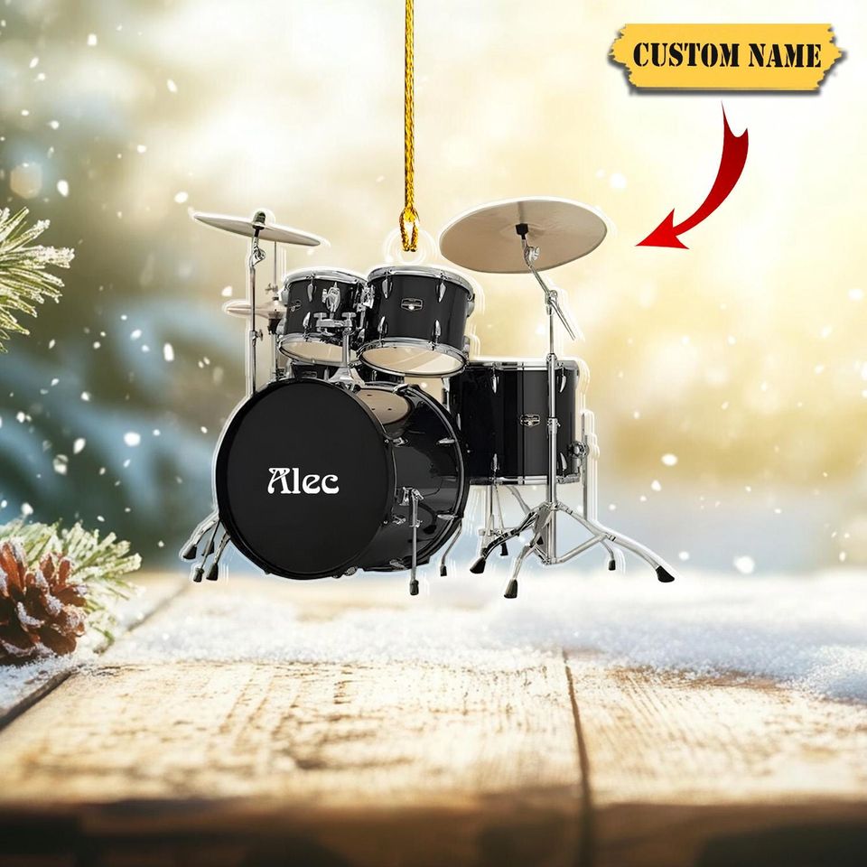 Personalized Drum Set Acrylic Ornament, 2D Printed Drum Christmas Decoration, Custom Name Drummer Gift
