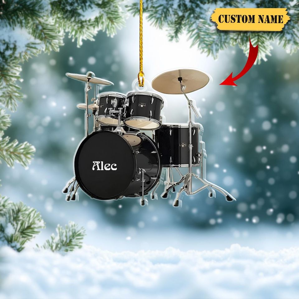Personalized Drum Set Acrylic Ornament, 2D Printed Drum Christmas Decoration, Custom Name Drummer Gift