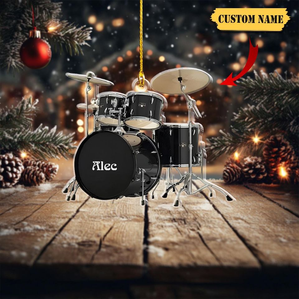 Personalized Drum Set Acrylic Ornament, 2D Printed Drum Christmas Decoration, Custom Name Drummer Gift