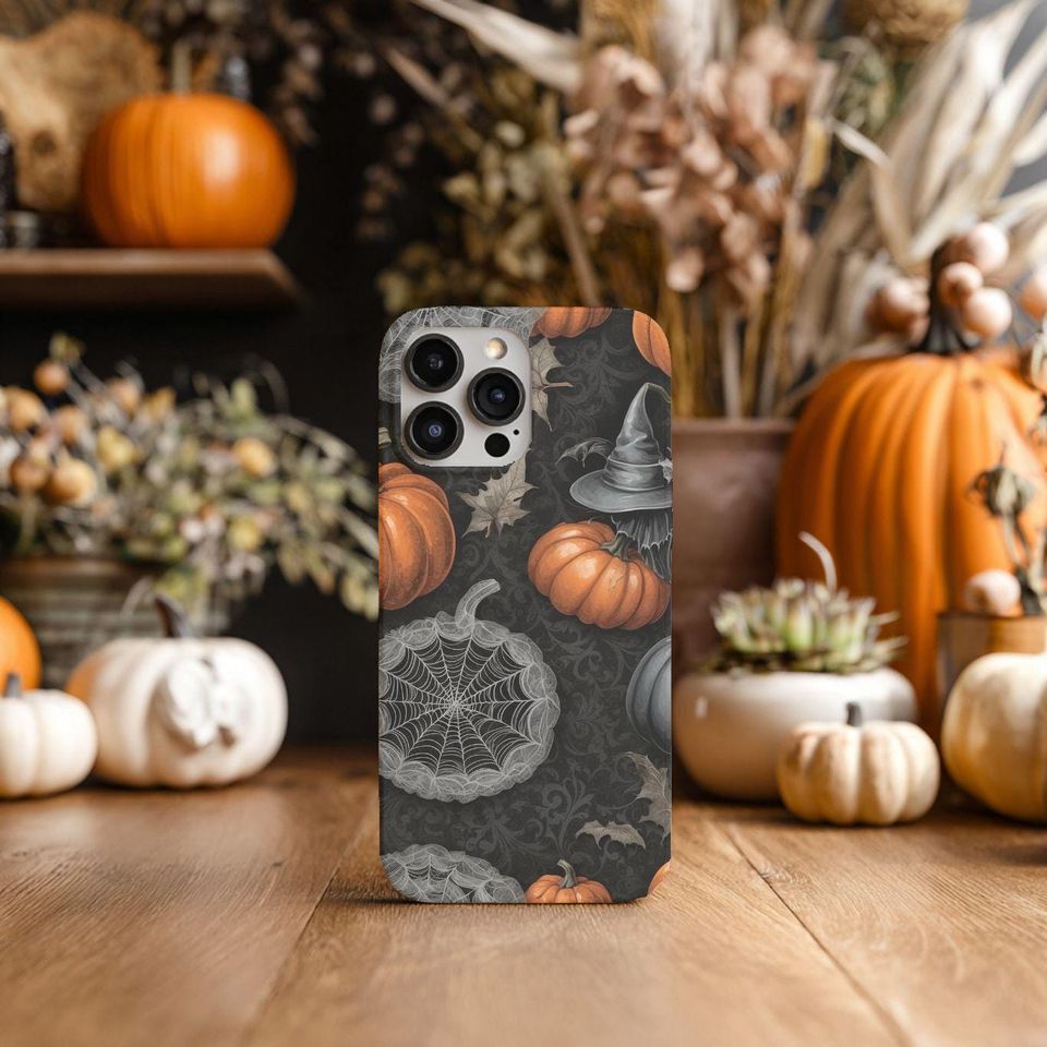 Spooky Witch Hat iPhone Case: Halloween Spiderwebs & Pumpkins