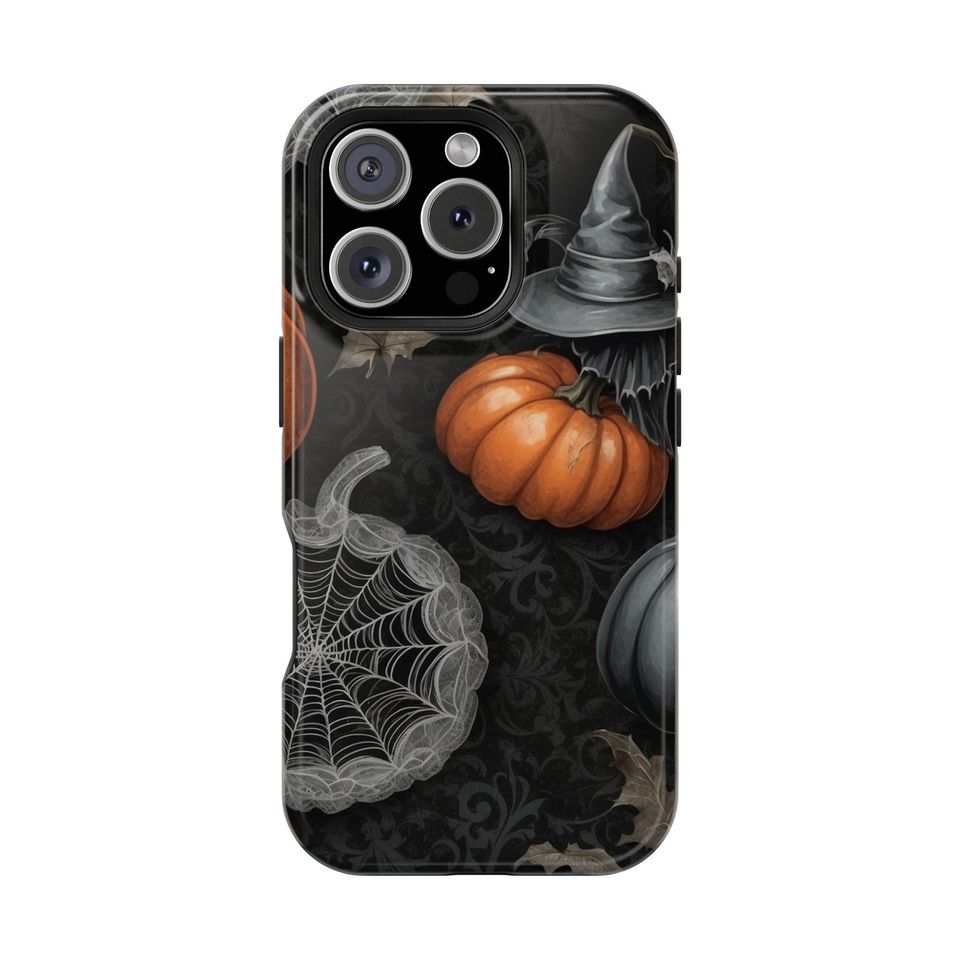 Spooky Witch Hat iPhone Case: Halloween Spiderwebs & Pumpkins