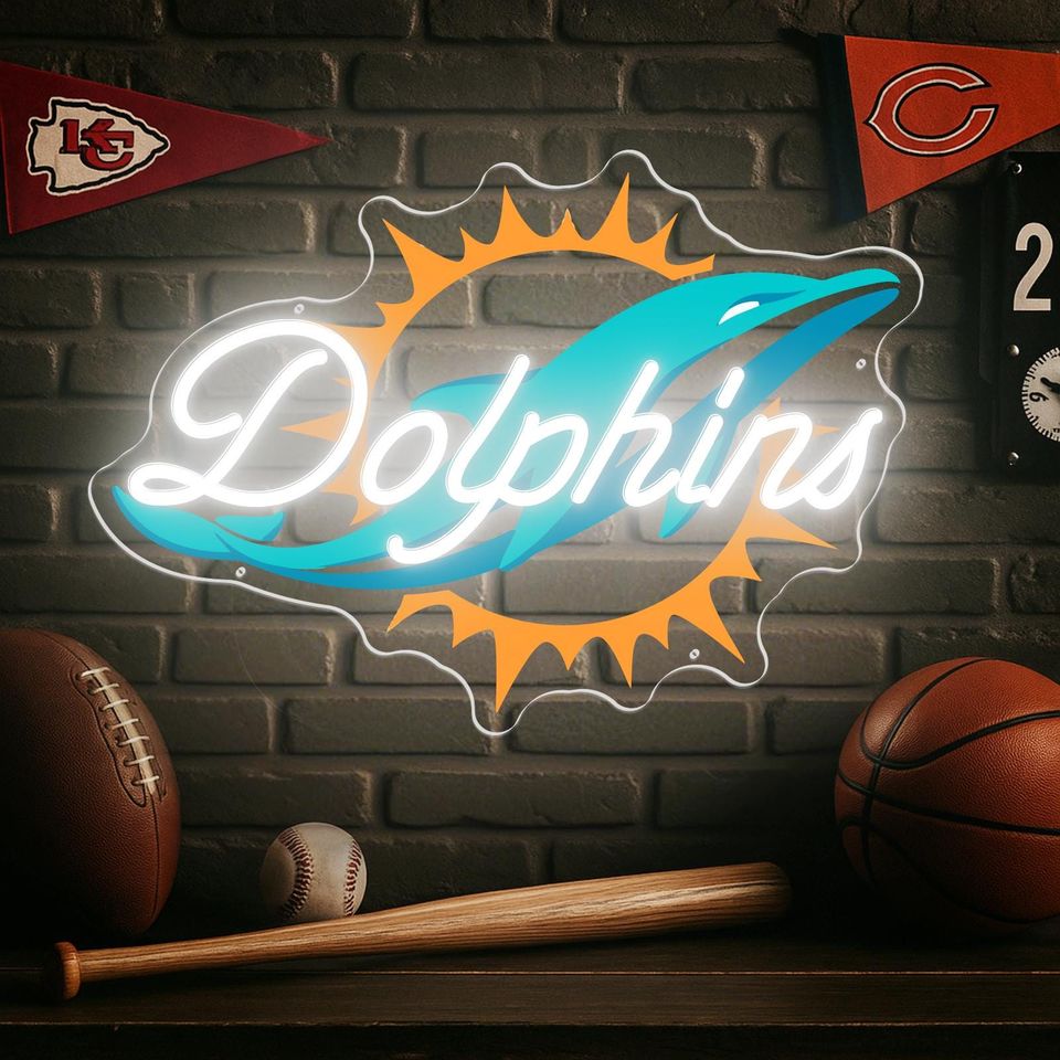 Miami Dolphins Neon Sign Fins Up Fan Cave Decor