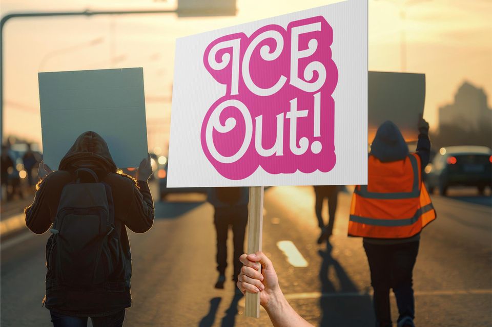 ICE Out! Outdoor Barbie Style Text Protest Sign
